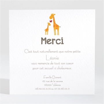 Remerciement naissance notre petite girafe