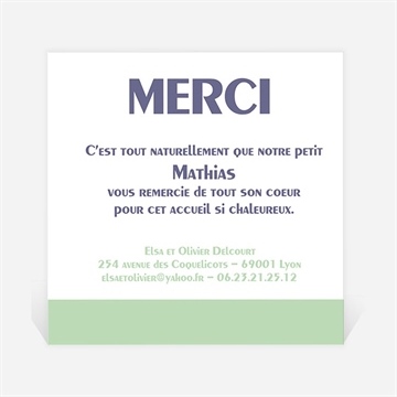 Remerciement naissance horizontal et photo