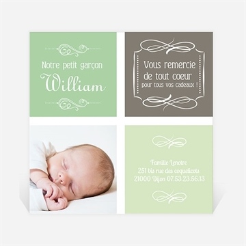 Remerciement naissance vintage motifs en équilibre