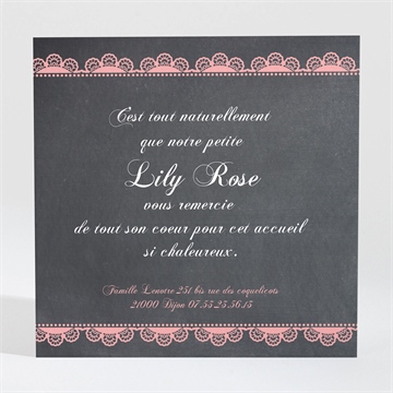 Remerciement naissance ardoise vintage et typographie