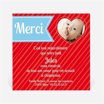 Remerciement naissance lui en coeur et en photos