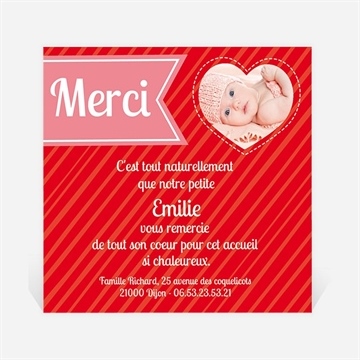 Remerciement naissance coeurs et photos elle