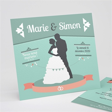 Faire-part mariage silhouettes noires et blanches