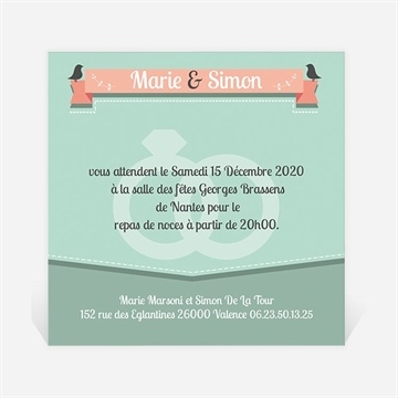 Carton d'invitation mariage silhouettes noires et blanches