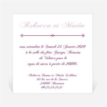 Carton d'invitation mariage dans un lit de roses