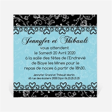 Carton d'invitation mariage en bleu et noir