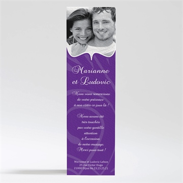 Remerciement mariage médaillon violet et photos