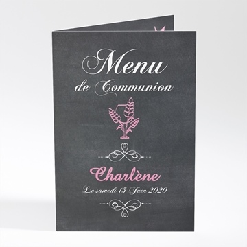 Menu communion fond ardoise et photo