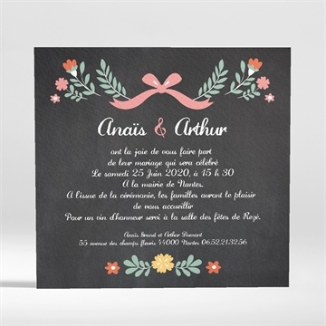 Faire-part mariage couronne vintage - Dos du faire-part