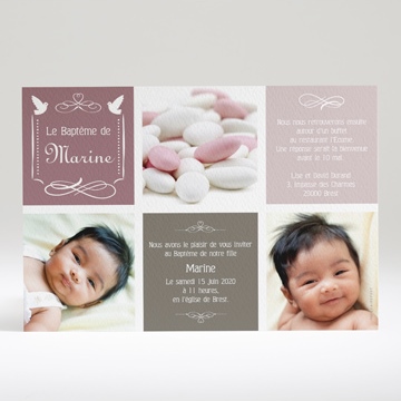 Faire-part de baptême petit damier violet