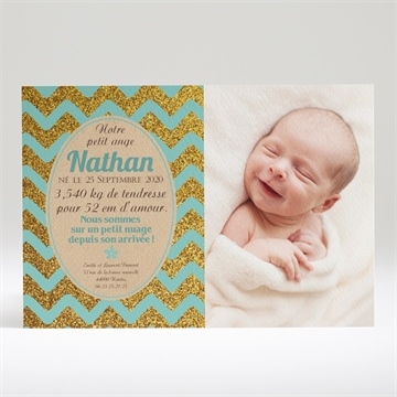 Faire-part naissance vagues vertes et kraft