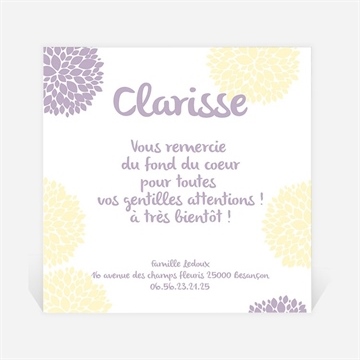 Remerciement naissance motifs fleuris et originaux