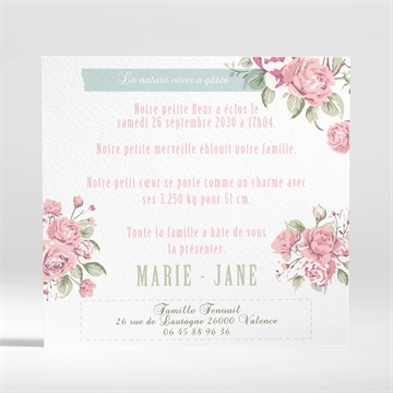 Faire-part naissance champêtre nature - Dos du faire-part