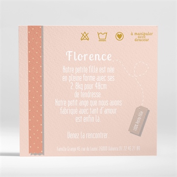 Faire-part naissance petit body fille - Dos du faire-part