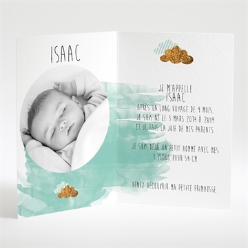 Faire-part naissance belle aquarelle vintage - Intérieur du faire-part