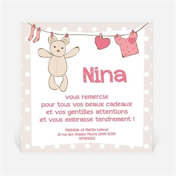 Remerciement naissance fil à linge illustré