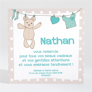 Remerciement naissance file à linge mignon