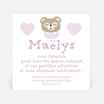 Remerciement naissance petite oursonne mignonne