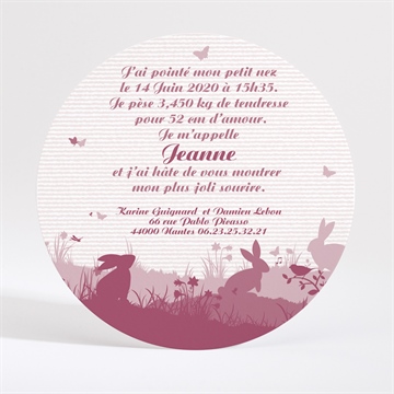 Faire-part naissance rond animaux buccoliques - Dos du faire-part