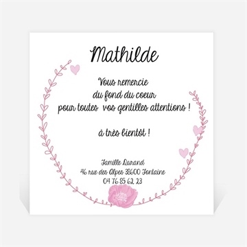 Remerciement naissance bébé fleuri