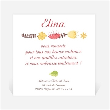 Remerciement naissance rond fleuri naissance