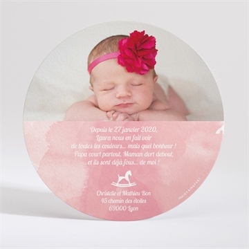 Faire-part naissance cheval à bascule  aquarelle - Dos du faire-part