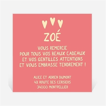 Remerciement naissance motifs coeurs en rond