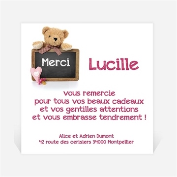 Remerciement naissance coucou ours ardoise original