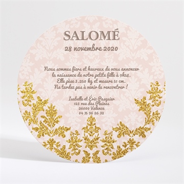 Faire-part naissance feuillages dorés - Dos du faire-part