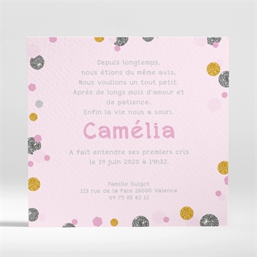 Faire-part naissance petits pois de couleur - Dos du faire-part