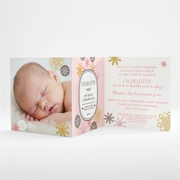 Faire-part naissance flocons et photos - Intérieur du faire-part