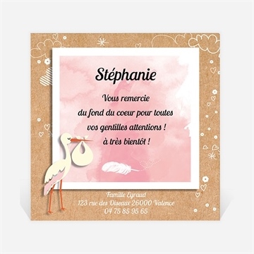 Remerciement naissance la cigogne en kraft fille