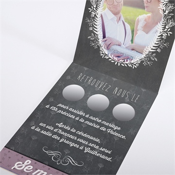 Faire-part mariage découpe ardoise photo - Intérieur du faire-part non gratté