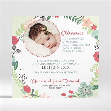 Faire-part naissance farandole de fleurs - Dos du faire-part