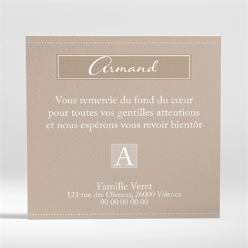 Remerciement naissance beige classique traditionnel