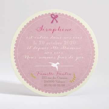 Faire-part naissance petit nœud et dentelle fille - Dos du faire-part