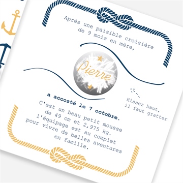 Faire-part naissance mon petit matelot - Détail du faire-part