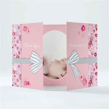 Faire-part naissance triptyque rose photo