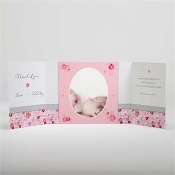 Faire-part naissance triptyque rose photo - Intérieur du faire-part