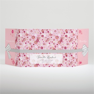 Faire-part naissance triptyque rose photo - Dos du faire-part