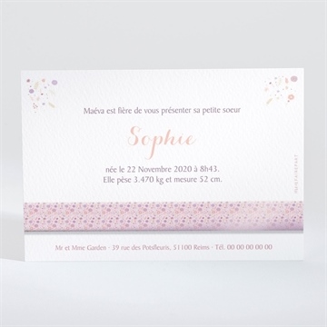 Faire-part naissance chic et simple - Dos du faire-part