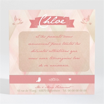 Remerciement naissance losanges graphique et oiseaux