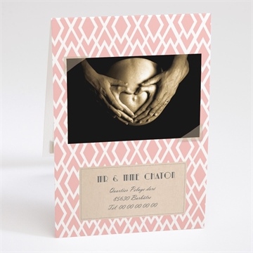 Faire-part naissance graphismes géométriques rose - Dos du faire-part