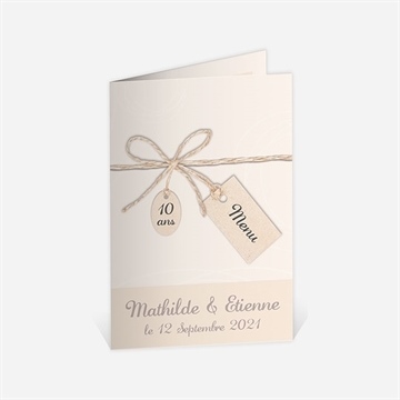 Menu anniversaire de mariage ficelle pastel trompe l'oeil