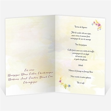 Menu anniversaire de mariage invitation jardin fleuri - Menu ouvert