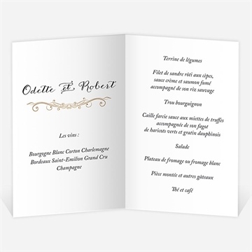 Menu anniversaire de mariage lit de roses blanches - Menu ouvert
