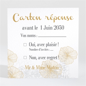 Carton réponse anniversaire de mariage jardin de fleurs dorées