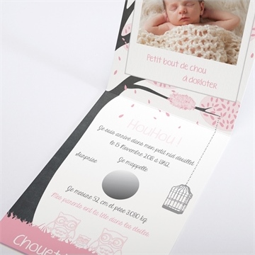 Faire-part naissance chouette surprise - Intérieur du faire-part non gratté