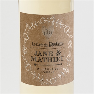 Etiquette de bouteille mariage kraft en folie