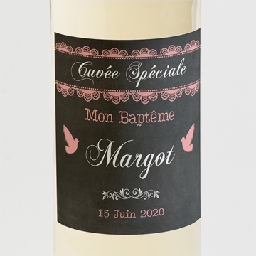 Etiquette de bouteille baptême ardoise pour filles